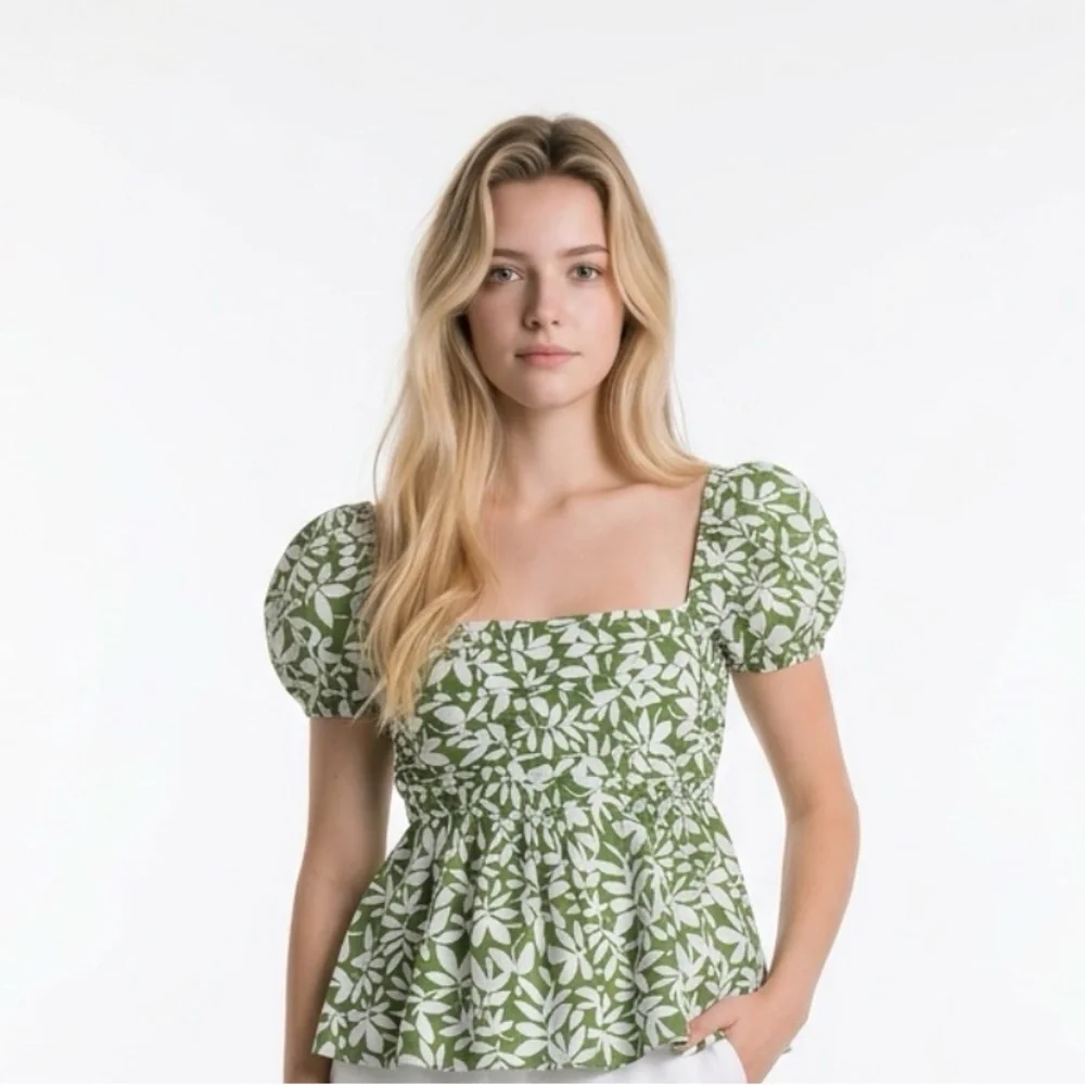 Abercrombie & Fitch‎ Green Leaf Print Blouse